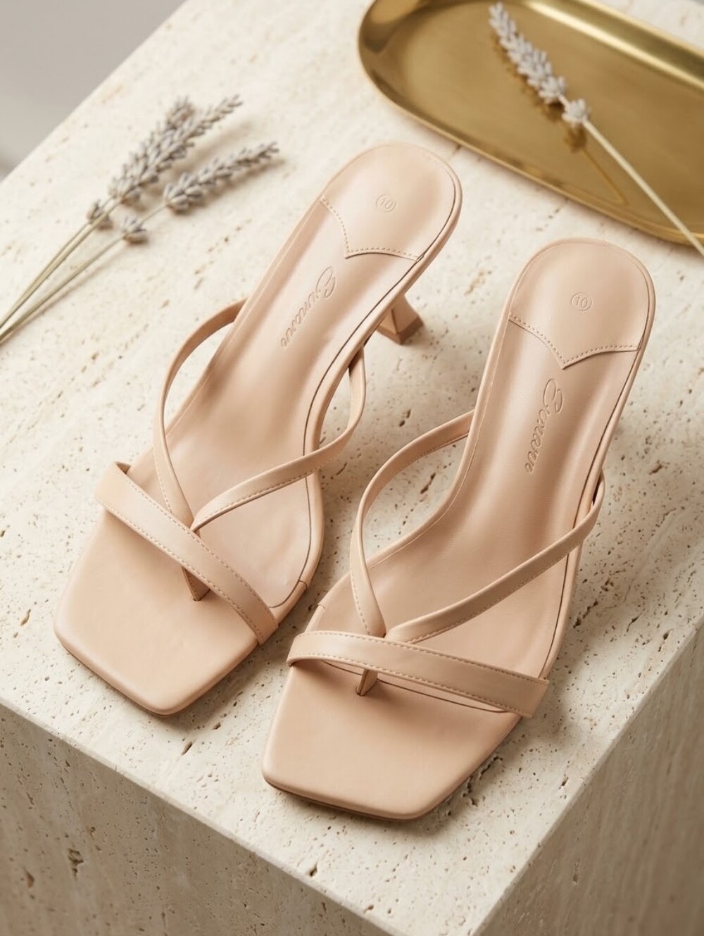 Ermonn Criss Cross Strappy Heels in Tan